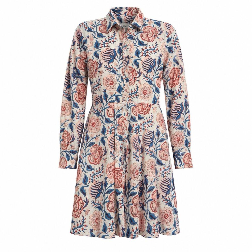 LIVRO Floral Cottagecore Mini Shirt Dress 100% Cotton XS
